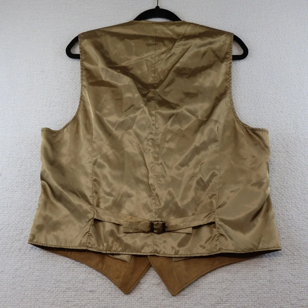 Saks Fifth Avenue Mens 46 Suede Vest Tan Brown Vintage Button Front Waistcoat